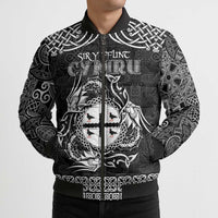 Personalized Flintshire Sir y Fflint Bomber Puffer Jacket Black Four Choughs Celtic-inspired - Wonder Print Shop