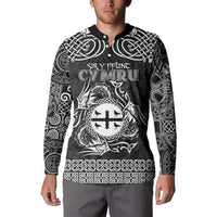 Personalized Flintshire Sir y Fflint Button Sweatshirt Black Four Choughs Celtic-inspired - Wonder Print Shop