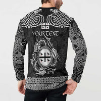 Personalized Flintshire Sir y Fflint Button Sweatshirt Black Four Choughs Celtic-inspired - Wonder Print Shop