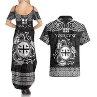 Personalized Flintshire Sir y Fflint Couples Matching Summer Maxi Dress and Hawaiian Shirt Black Four Choughs Celtic-inspired - Wonder Print Shop