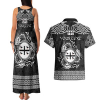 Personalized Flintshire Sir y Fflint Couples Matching Tank Maxi Dress and Hawaiian Shirt Black Four Choughs Celtic-inspired - Wonder Print Shop