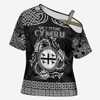 Personalized Flintshire Sir y Fflint Cross Shoulder Shirt Black Four Choughs Celtic-inspired - Wonder Print Shop