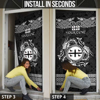 Personalized Flintshire Sir y Fflint Door Cover Black Four Choughs Celtic-inspired - Wonder Print Shop