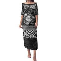 Personalized Flintshire Sir y Fflint Family Matching Puletasi and Hawaiian Shirt Black Four Choughs Celtic-inspired - Wonder Print Shop