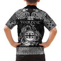Personalized Flintshire Sir y Fflint Family Matching Short Sleeve Bodycon Dress and Hawaiian Shirt Black Four Choughs Celtic-inspired - Wonder Print Shop