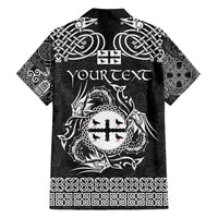 Personalized Flintshire Sir y Fflint Family Matching Short Sleeve Bodycon Dress and Hawaiian Shirt Black Four Choughs Celtic-inspired - Wonder Print Shop