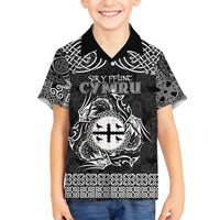 Personalized Flintshire Sir y Fflint Family Matching Short Sleeve Bodycon Dress and Hawaiian Shirt Black Four Choughs Celtic-inspired - Wonder Print Shop