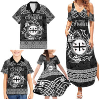 Personalized Flintshire Sir y Fflint Family Matching Summer Maxi Dress and Hawaiian Shirt Black Four Choughs Celtic-inspired - Wonder Print Shop