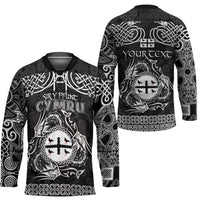 Personalized Flintshire Sir y Fflint Hockey Jersey Black Four Choughs Celtic-inspired - Wonder Print Shop