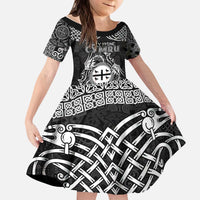 Personalized Flintshire Sir y Fflint Kid Short Sleeve Dress Black Four Choughs Celtic-inspired - Wonder Print Shop