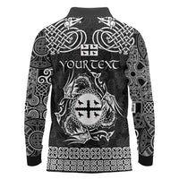 Personalized Flintshire Sir y Fflint Long Sleeve Polo Shirt Black Four Choughs Celtic-inspired - Wonder Print Shop