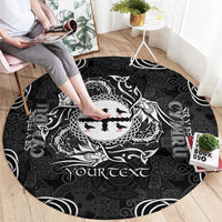 Personalized Flintshire Sir y Fflint Round Carpet Black Four Choughs Celtic-inspired - Wonder Print Shop