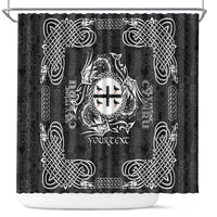 Personalized Flintshire Sir y Fflint Shower Curtain Black Four Choughs Celtic-inspired - Wonder Print Shop