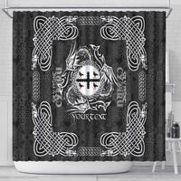 Personalized Flintshire Sir y Fflint Shower Curtain Black Four Choughs Celtic-inspired - Wonder Print Shop