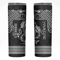 Personalized Flintshire Sir y Fflint Skinny Tumbler Black Four Choughs Celtic-inspired - Wonder Print Shop