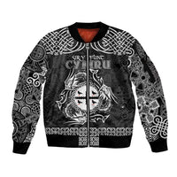 Personalized Flintshire Sir y Fflint Sleeve Zip Bomber Jacket Black Four Choughs Celtic-inspired - Wonder Print Shop