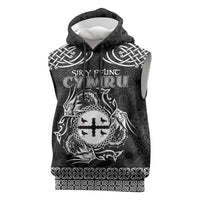 Personalized Flintshire Sir y Fflint Sleeveless Hoodie Black Four Choughs Celtic-inspired - Wonder Print Shop