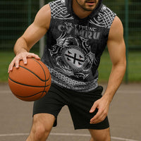 Personalized Flintshire Sir y Fflint Sleeveless Hoodie Black Four Choughs Celtic-inspired - Wonder Print Shop