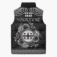 Personalized Flintshire Sir y Fflint Sleeveless Puffer Jacket Black Four Choughs Celtic-inspired - Wonder Print Shop
