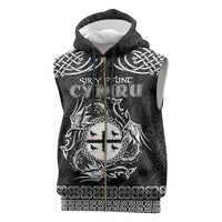 Personalized Flintshire Sir y Fflint Sleeveless Zip Hoodie Black Four Choughs Celtic-inspired - Wonder Print Shop