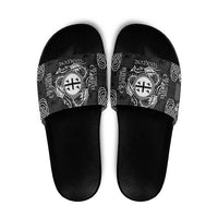 Personalized Flintshire Sir y Fflint Slide Sandals Black Four Choughs Celtic-inspired - Wonder Print Shop