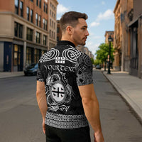 Personalized Flintshire Sir y Fflint Zipper Polo Shirt Black Four Choughs Celtic-inspired - Wonder Print Shop