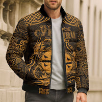 Personalized Flintshire Sir y Fflint Bomber Puffer Jacket Gold Four Choughs Celtic-inspired - Wonder Print Shop