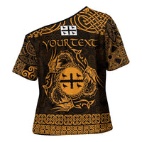 Personalized Flintshire Sir y Fflint Cross Shoulder Shirt Gold Four Choughs Celtic-inspired - Wonder Print Shop