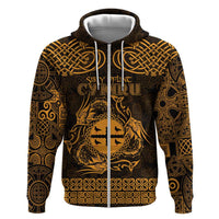 Personalized Flintshire Sir y Fflint Hoodie Gold Four Choughs Celtic-inspired - Wonder Print Shop