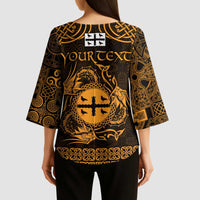 Personalized Flintshire Sir y Fflint Kimono Sleeve Blouse Gold Four Choughs Celtic-inspired - Wonder Print Shop