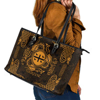 Personalized Flintshire Sir y Fflint Leather Tote Bag Gold Four Choughs Celtic-inspired - Wonder Print Shop