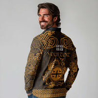 Personalized Flintshire Sir y Fflint Long Sleeve Polo Shirt Gold Four Choughs Celtic-inspired - Wonder Print Shop