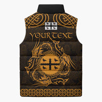 Personalized Flintshire Sir y Fflint Sleeveless Puffer Jacket Gold Four Choughs Celtic-inspired - Wonder Print Shop