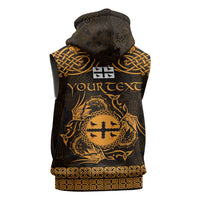Personalized Flintshire Sir y Fflint Sleeveless Zip Hoodie Gold Four Choughs Celtic-inspired - Wonder Print Shop