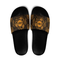 Personalized Flintshire Sir y Fflint Slide Sandals Gold Four Choughs Celtic-inspired - Wonder Print Shop