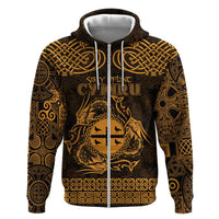 Personalized Flintshire Sir y Fflint Zip Hoodie Gold Four Choughs Celtic-inspired - Wonder Print Shop