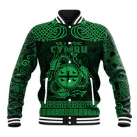 Personalized Flintshire Sir y Fflint Baseball Jacket Green Four Choughs Celtic-inspired - Wonder Print Shop