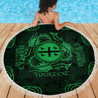 Personalized Flintshire Sir y Fflint Beach Blanket Green Four Choughs Celtic-inspired - Wonder Print Shop