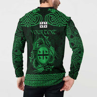 Personalized Flintshire Sir y Fflint Button Sweatshirt Green Four Choughs Celtic-inspired - Wonder Print Shop
