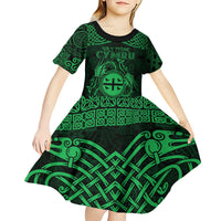 Personalized Flintshire Sir y Fflint Kid Short Sleeve Dress Green Four Choughs Celtic-inspired - Wonder Print Shop