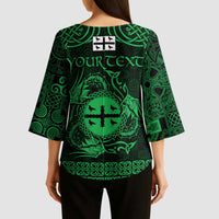 Personalized Flintshire Sir y Fflint Kimono Sleeve Blouse Green Four Choughs Celtic-inspired - Wonder Print Shop