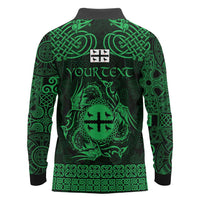 Personalized Flintshire Sir y Fflint Long Sleeve Polo Shirt Green Four Choughs Celtic-inspired - Wonder Print Shop