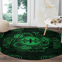 Personalized Flintshire Sir y Fflint Round Carpet Green Four Choughs Celtic-inspired - Wonder Print Shop