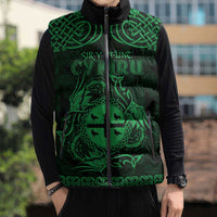 Personalized Flintshire Sir y Fflint Sleeveless Puffer Jacket Green Four Choughs Celtic-inspired - Wonder Print Shop