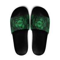 Personalized Flintshire Sir y Fflint Slide Sandals Green Four Choughs Celtic-inspired - Wonder Print Shop