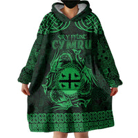 Personalized Flintshire Sir y Fflint Wearable Blanket Hoodie Green Four Choughs Celtic-inspired - Wonder Print Shop
