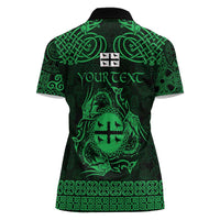 Personalized Flintshire Sir y Fflint Women Polo Shirt Green Four Choughs Celtic-inspired - Wonder Print Shop
