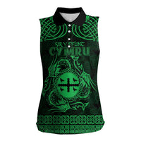 Personalized Flintshire Sir y Fflint Women Sleeveless Polo Shirt Green Four Choughs Celtic-inspired - Wonder Print Shop