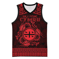Personalized Flintshire Sir y Fflint Basketball Jersey Red Four Choughs Celtic-inspired - Wonder Print Shop