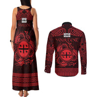 Personalized Flintshire Sir y Fflint Couples Matching Tank Maxi Dress and Long Sleeve Button Shirt Red Four Choughs Celtic-inspired - Wonder Print Shop